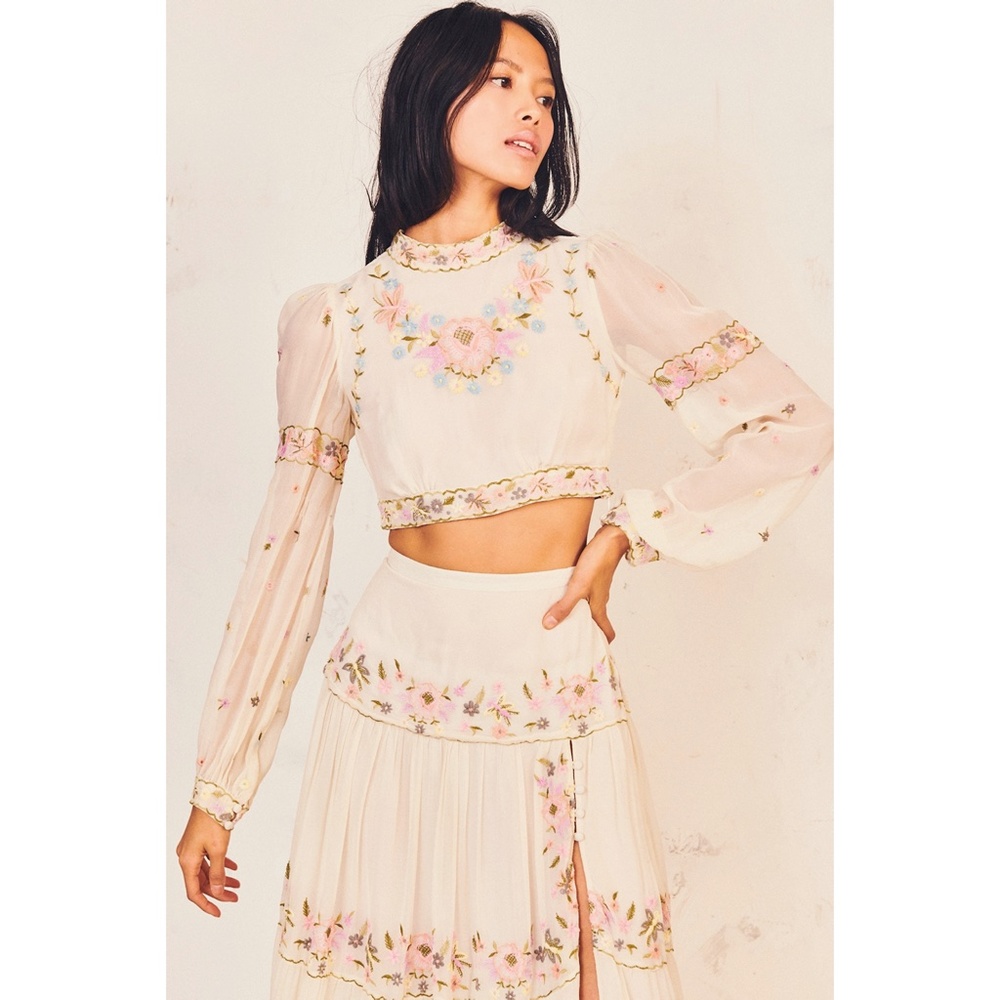 LoveShackFancy Rosalind Embroidered Crop Top